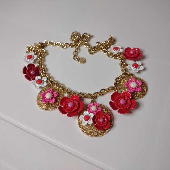Very Cute Talbots Red, Pink, And White Flower Necklace 21 Inches Long - Picture 8 of 15
